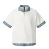 Camiseta de Retazos a Cuadros Estilo Japonés Falsa de Dos Piezas para Hombres y Mujeres, Verano Retro Holgada Casual de Manga Corta de Calle de Moda Top Deportivo