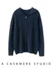 Cárdigan con capucha de cachemira para mujer, chaqueta de punto trenzado con cremallera, suéter holgado nuevo de otoño e invierno, mezcla de cachemira