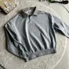 Sudadera con bloques de color elegantes, diseño único de patchwork, cuello de solapa, top casual tipo workwear de corte recto, holgado y moderno, polo versátil