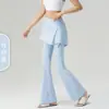 Pantalones Deportivos de Dos Piezas Falsos Nuevos de Otoño para Mujer, Culottes Ligeramente Acampanados para Uso Exterior, Pantalones de Pilates Fitness Ajustados de Cintura Alta Levanta Glúteos