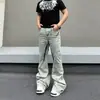 Jeans acampanados de corte slim extendido con lavado a la piedra y degradado estilo americano para hombre, vibra de alta costura, pantalones acampanados de verano