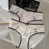Novedad Color Contrastante Seda de Hielo Transparente Estilo Palacio Sexy Calado Bragas para Mujer con Diseño de Alta Gama y Entrepierna de Algodón