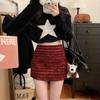 Falda de Lentejuelas Rojas Brillantes de Cintura Alta en Línea A para Mujer en Otoño e Invierno para Personas Bajas, Falda Corta Recta de Alta Gama y Elegante que se Ajusta a la Cadera