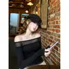 Camiseta de Manga Larga con Parches de Malla de un Solo Hombro para Mujer, Estilo Chica Picante de Deseo Puro, Nueva Colección Otoño Temprano 2026, Top Base Adelgazante