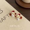 Aretes Vintage Ancola Rojo Degradado Perla Pétalo para Mujer Aretes de Diseño Nicho de Lujo Ligero Únicos Aretes de Otoño e Invierno