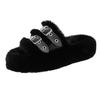 Pantuflas Mao Mao de una sola palabra con hebilla de cinturón para otoño e invierno, pantuflas de algodón cálidas con fondo grueso y suela soplada para el hogar, pantuflas de fondo suave de gran tamaño