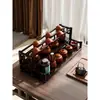 Prateleira de Exibição Antiga para Desktop Suporte para Xícara de Chá Prateleira de Armazenamento Sala de Chá Madeira Maciça Estilo Chinês Mesa de Chá Armário de Chá Prateleira de Exibição em Camadas Rack de Armazenamento para Enfeites