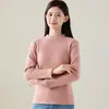 Camiseta básica de forro polar para mujer, cuello semi-alto, engrosada para otoño e invierno, hecha de forro polar peinado, top cálido con cuello medio-alto, capa interior ajustada para mujer