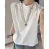 Camisa regata branca estilo americano, camada interna de verão, patchwork desconstruído, camiseta masculina sem mangas, regata esportiva para fitness