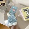 Meias florais rosa e azul novas de outono 2023 para crianças, estilo japonês fofo, com coelho, sorridentes, para estudantes, atacado