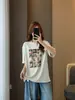 Camiseta de Manga Corta con Cuello Redondo Versátil para Mujer Zedaijiayi Estilo Retro Americano Estampado Desgastado Primavera Verano Nueva Transpirable Mezcla de Algodón