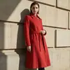 Abrigo de cachemira doble cara azul marino para mujer, largo, por encima de la rodilla, entallado en la cintura, con dobladillo ancho y cinturón, hecho de lana pura, abrigo de lana doble cara hecho a mano
