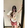 Camiseta de Algodão Puro com Estampa de Frutas Redutora de Idade para Mulheres, Camisa Básica Casual Solta Oversize de Verão, Blusa de Manga Curta por Baixo