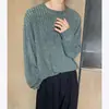 Camiseta de punto acanalado gris de manga larga para hombre, primavera y otoño, estilo retro americano relajado, top básico casual