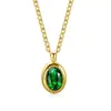Diseño de Collar de Zircón Esmeralda con Forma Geométrica Ovalada Estilo Francés Sensación de Alta Gama, Cadena para Clavícula de Acero Inoxidable Chapado en Oro con Zircón Negro