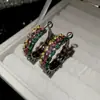 Pendientes de Zirconia Brillante con Forma de C y Piedras Preciosas Arcoíris Estilo Transfronterizo Europeo y Americano Pendientes Versátiles Pendientes de Lujo Ligero de Gama Alta para Mujer