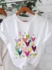 Camiseta Fofa com Estampa de Corações Coloridos Camiseta Casual com Gola Redonda de Manga Curta Estilo Retro de Férias Top de Verão