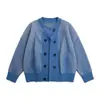 Cárdigan de Punto a Rayas Verticales Vintage Suelto de Cuello Redondo Abrigo Suéter de Doble Botonadura con Diseño Único Top Casual