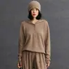 Tricô Cashmere Feminino Solto Casual Estilo Old Money Versátil com Capuz Outono e Inverno Novo Estilo Preguiçoso Tricô de Cashmere