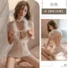 Lencería sexy retro cheongsam fino transparente malla pluma pasión ahueca hacia fuera tentación secretaria uniforme traje 1830