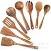 Juego de Utensilios de Cocina de Madera de Acacia, Espátula de Madera Maciza con Mango Largo, Cuchara para Sopa, Colador, Espátula para Cocinar, Herramientas de Cocina para el Hogar