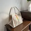 Set de Bolso Tejido a Mano a Rayas de Colores Nuevo Verano 2026 con Estilo Vintage, Bolso de Hombro y Bolso Cruzado Fresco y Sencillo