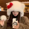 Gorro de Orejeras Estilo Gato Lindo de Hello Kitty, Cálido y a Prueba de Heladas para Ciclismo, Felpa, Mismo Estilo que Sf, Gorro con Lazo Kt