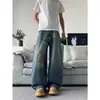 Jeans Escimitar Retro Americano Estampa de Leopardo Estampa de Letras Unissex Casual Versátil Solto Tendência Calças de Pernas Largas