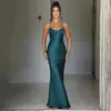 Nuevo Vestido de Mujer Transfronterizo de Amazon, Sexy de Satén de Moda Halter Espalda Descubierta Cintura de Corbata Vestido Largo