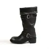 Hebilla de Cinturón Botas Apiladas con Tacones Gruesos, Nuevo Otoño 2026 Botas Vintage Desgastadas de Media Pantorrilla, Botas de Estilo Coreano, Botas de Trabajo de Nicho para Mujer