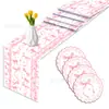 Zc035 Bandeira de Mesa com Laço Rosa Toalha de Mesa Festa Tema de Feriado Casa Sala de Estar Tapete de Mesa Tapete de Mesa Decorativo com Renda