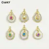 Wt-P1769 Piedra Redonda Asimétrica Natural Cuarzo Multicolor Chapado en Oro de 18 Quilates Colgante Incrustado Accesorios para Collar DIY