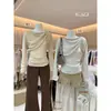 COMO OFICIAL Top longo elegante e suave estilo francês com decote redondo e tecido escovado, 29070