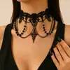 Corrente de clavícula com gola de renda preta gótica transfronteiriça com um toque de alta qualidade, colar gargantilha feminino com pingente de cruz
