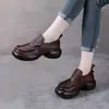 2026 Zapatos Pequeños de Cuero con Tacón Grueso para Mujer Mocasines de Suela Suave Zapatos de Madre Otoño Retro Slip-ons Suela Gruesa Nuevo Corte Profundo