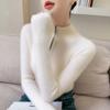Tricô de Caxemira com Gola Alta Meia e Zíper para Mulheres no Outono e Inverno Cor Sólida Slim Top para Usar por Baixo Pulôver Base Malha para Trabalho para Mulheres