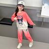 Conjunto de Moletom Manga Longa para Meninas 2024 Novo Estilo Outono Gradiente Desenho Animado Conjunto de Duas Peças Moda Outono para Crianças