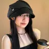 Boina Preta Plissada Retrô Harajuku para Mulheres, Boina Newsboy de Verão para Afinar o Rosto, Chapéu Octogonal de Pintor para Mulheres com Circunferência de Cabeça Grande