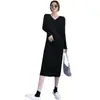 Conjunto de Abrigo con Vestido de Punto Interior para Mujer Otoño e Invierno 2025 Nuevo Ajustado Adelgazante Suéter de Cuello en V Falda Base
