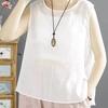 Camiseta fina de verano para mujer, estilo chino vintage, estilo nacional, bordada, de color sólido, cómoda, holgada, transpirable, multicolor