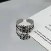 Anel Aberto Vintage Punk Hip-Hop Cruz Flor de Íris Personalidade Celebridade da Internet Retro Escuro Empilhável Anel de Nicho