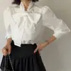 Camisa de Primavera Estilo Francés Coreano con Lazo para Mujer, Estilo de Nicho Inspirado en Diseñador, Camisa de Manga Larga para Mujer