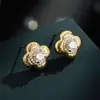 Pendientes Retro de Gama Alta de Trébol de Cuatro Hojas Turquesa Azul Exquisitos y Elegantes Versátiles Pendientes de Aguja de Plata S925 Pendientes para Mujer