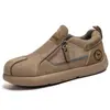 Novo Estilo Primavera e Outono Sapatos Casuais Masculinos com Zíper Lateral Estilo Hong Kong para Adolescentes, Sapatos Preguiçosos Slip-On, Sapatos Birkenstock de Tamanho Grande para Homens