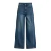 Jeans de Pierna Ancha con Drapeado de Lyocell Xinge, Azul Vintage Otoño, Corte Holgado, Adelgazantes, Cintura Alta, Largo Hasta el Suelo, Tallas Grandes