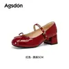 Sapatos Mary Jane Femininos Aogushi Deng 2026 Novo Outono Temperamento Salto Grosso Sapatinhos Vermelhos Sapatos de Casamento Super Bonitos