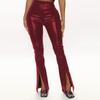 Pantalones Largos Levanta Glúteos Amazon de Cuero PU Clásicos Europeos y Americanos de Cintura Alta Elásticos Acampanados Pantalones con Abertura para Mujer Talla Grande