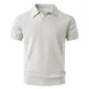 Algodón de peso pesado 220g Textura, Camisa Polo de Seda Helada con Cuello de Solapa de Lujo Ligero para Hombre, Camiseta de Punto Casual de Manga Corta de Gama Alta, Transpirable
