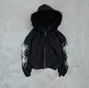 2025 Sudadera con capucha y cuello de pelo con cremallera Estilo callejero Chaqueta con capucha Nueva moda Top para adolescentes Sudadera de marca de moda