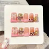 YihePêssego Dourado SecretoRosa Pêssego Suave Unhas Usáveis com Decorações Douradas 3D, Adesivos de Unha Artesanais para Exportação Europeia e Americana